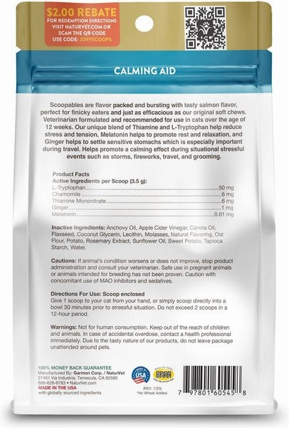 NaturVet Quiet Moments Calming Aid Plus Melatonin Scoopables for Cats