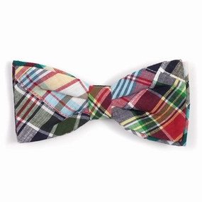 Navy Patch Madras Dog Bow Tie dog collar accessory,collar decor