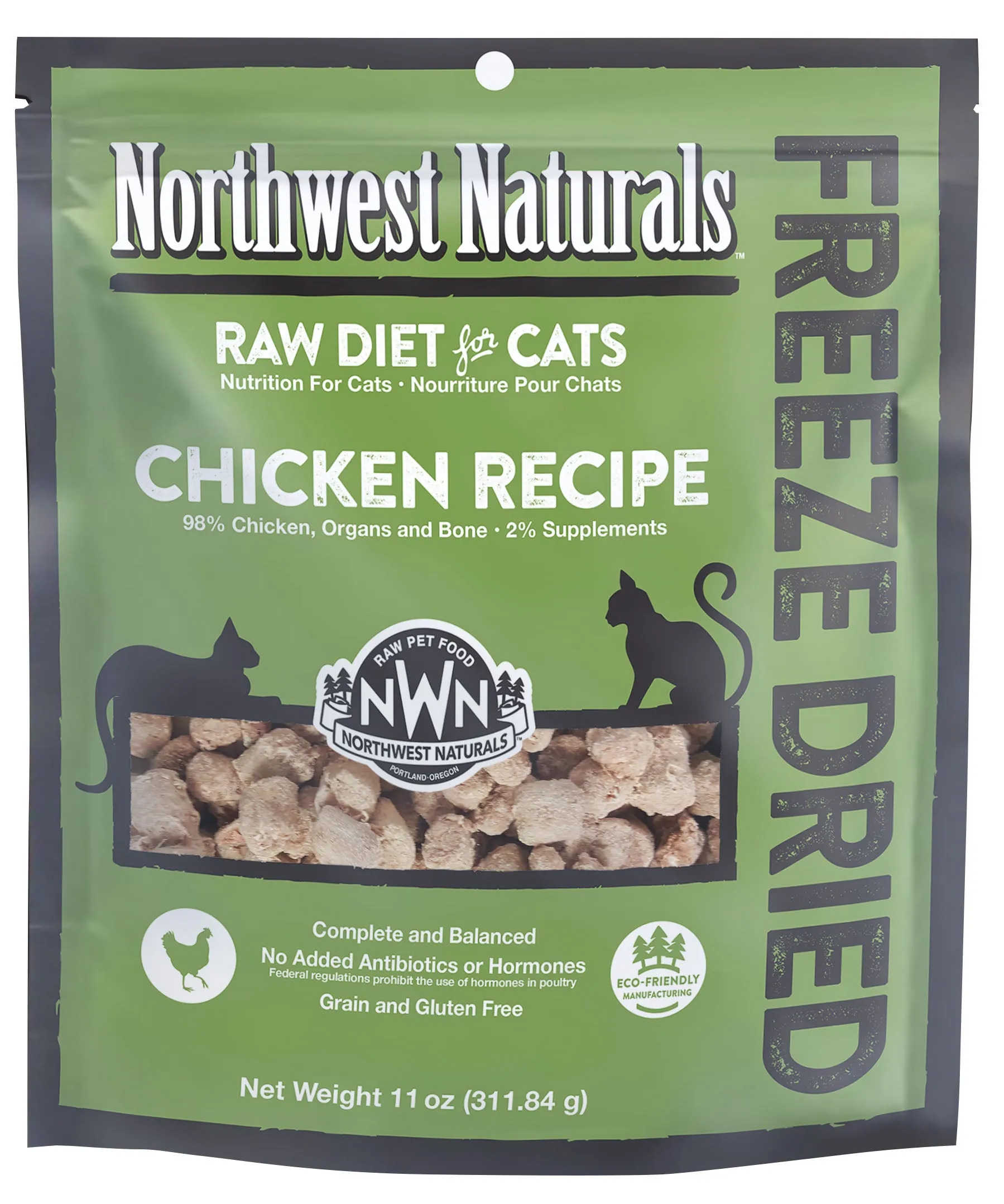 Northwest Naturals Cat Nibbles Chicken Recipe Freeze-Dried Raw Cat Food raw food for cats, raw meat cat diet
