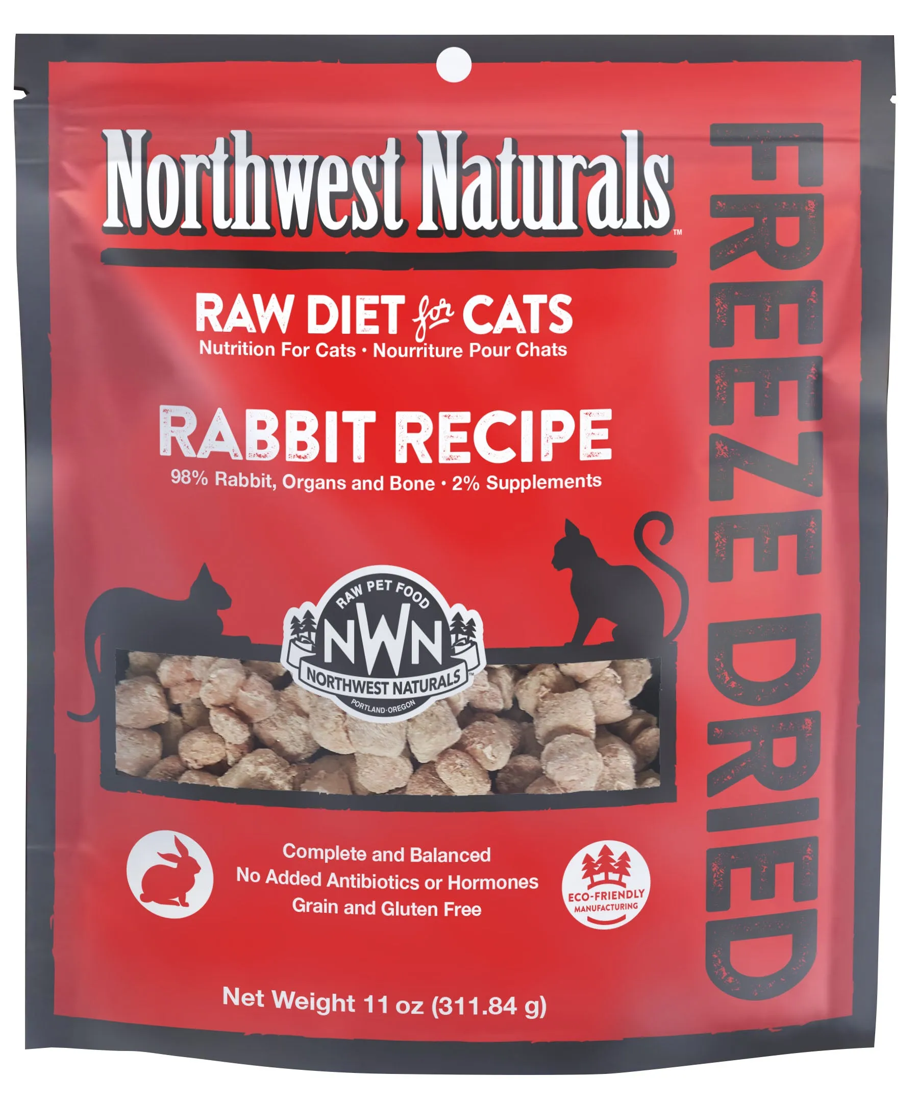 Northwest Naturals Cat Nibbles Rabbit Recipe Freeze-Dried Raw Cat Food raw food for cats, raw meat cat diet