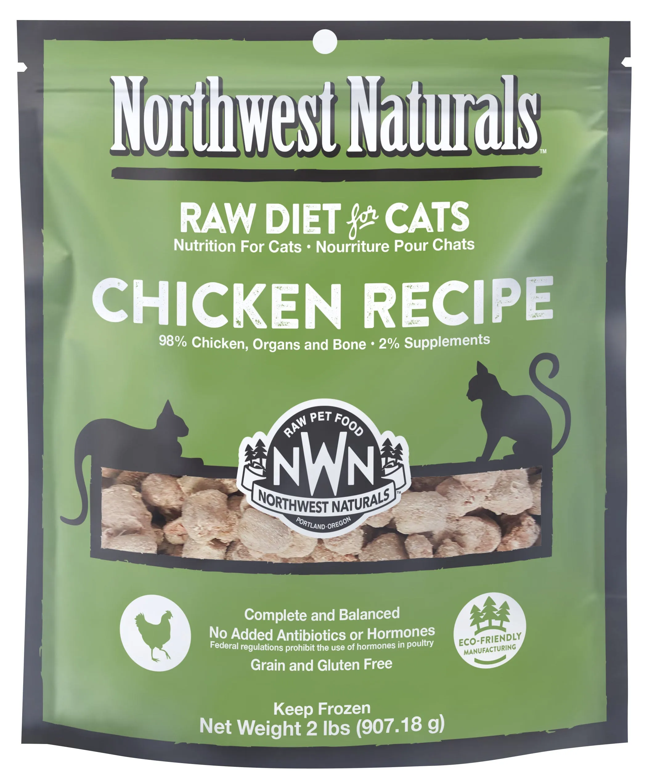 Northwest Naturals Frozen Chicken Nibbles Cat Food raw food for cats, raw meat cat diet