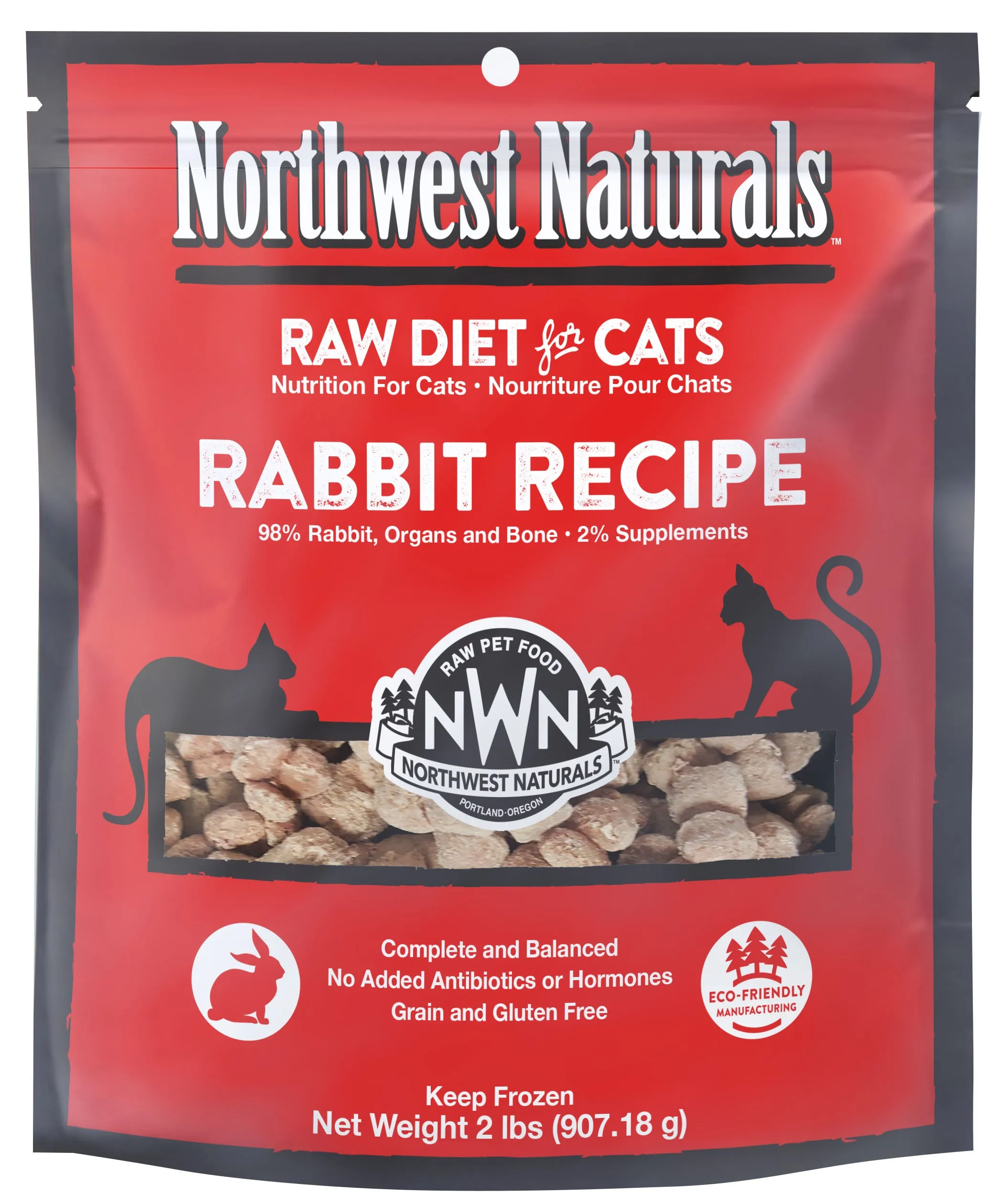 Northwest Naturals Frozen Rabbit Nibbles Cat Food raw food for cats, raw meat cat diet