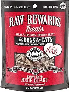 Northwest Naturals Raw Rewards Freeze-Dried Raw Beef Heart Treats for Cats & Dogs freeze dried cat treats, single ingredient cat treats
