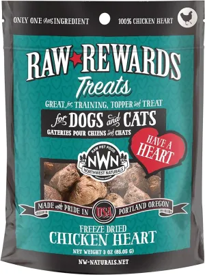 Northwest Naturals Raw Rewards Freeze-Dried Raw Chicken Heart Treats for Cats & Dogs freeze dried cat treats, single ingredient cat treats