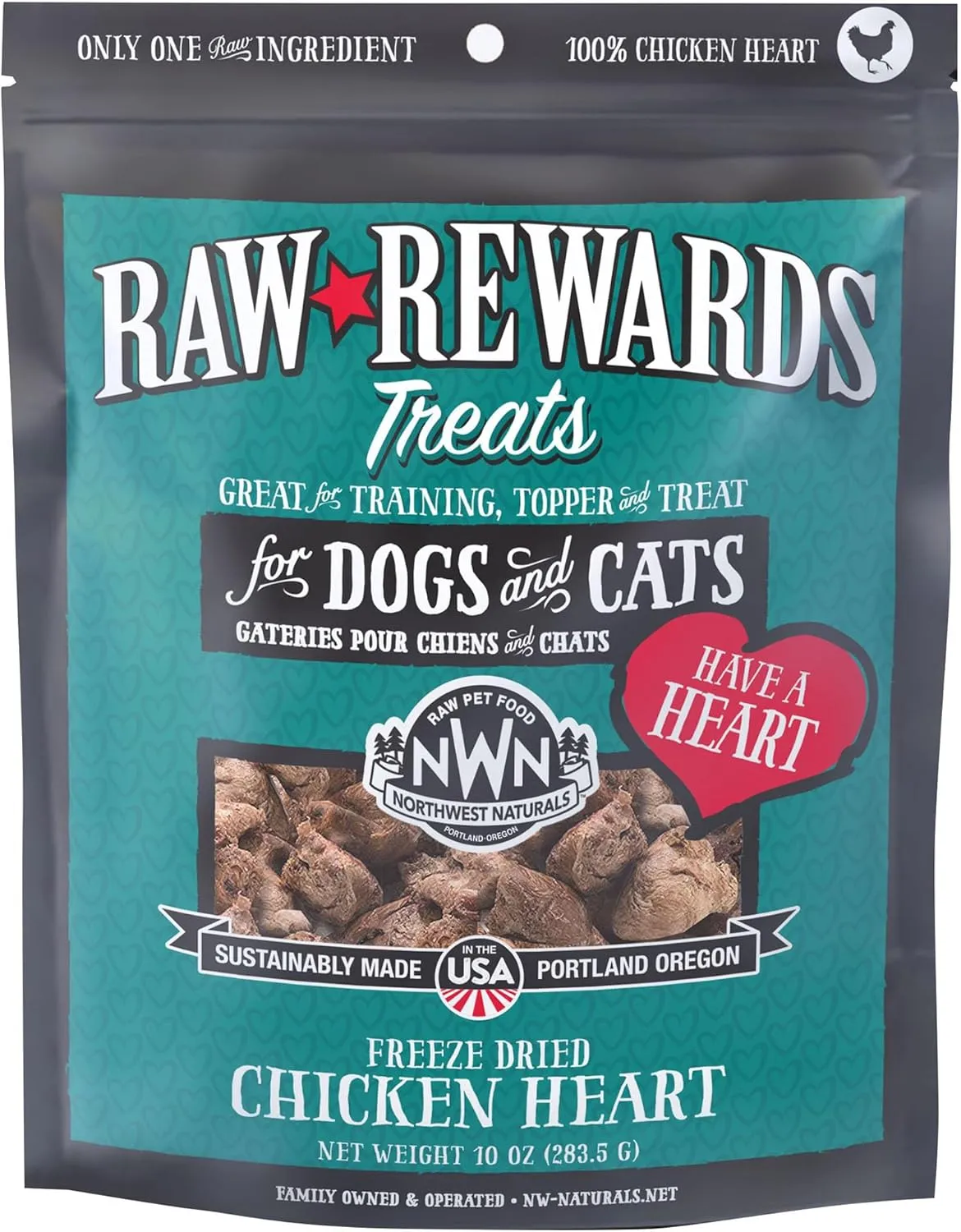 Northwest Naturals Raw Rewards Freeze-Dried Raw Chicken Heart Treats for Cats & Dogs