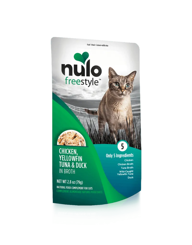 Nulo Freestyle Grain Free Chicken Yellowfin Tuna & Duck in Broth Meaty Cat Food Topper Pouch healthy cat food, premium dry cat food