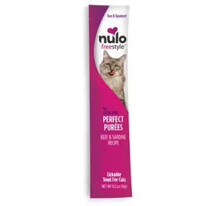 Nulo Freestyle Grain Free Perfect Puree Beef & Sardine Recipe lickable Cat Treats cat treats, soft cat treats
