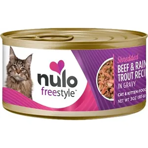 Nulo FreeStyle Shredded Cat Can Beef & Rainbow Trout Cat Food organic cat food, holistic cat food