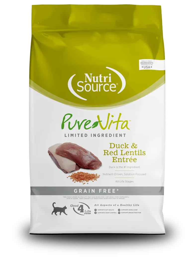 Nutrisource PureVita Grain Free Duck & Red Lentils dry cat food, cat kibble