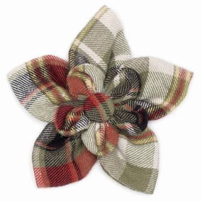 Olive Multi Plaid Dog Collar Flower dog collar accessory,collar decor
