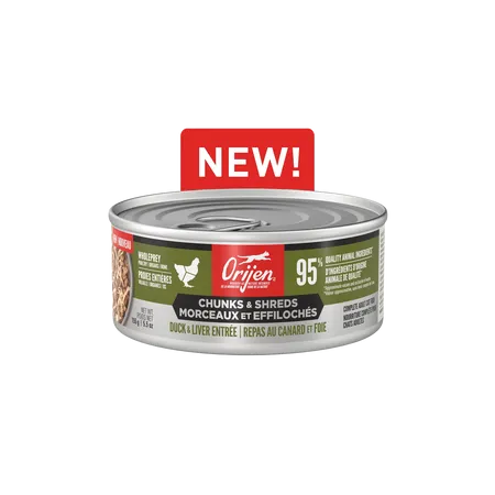 Orijen Cat Chunks & Shreds, Duck & Liver Entre dry cat food, cat kibble
