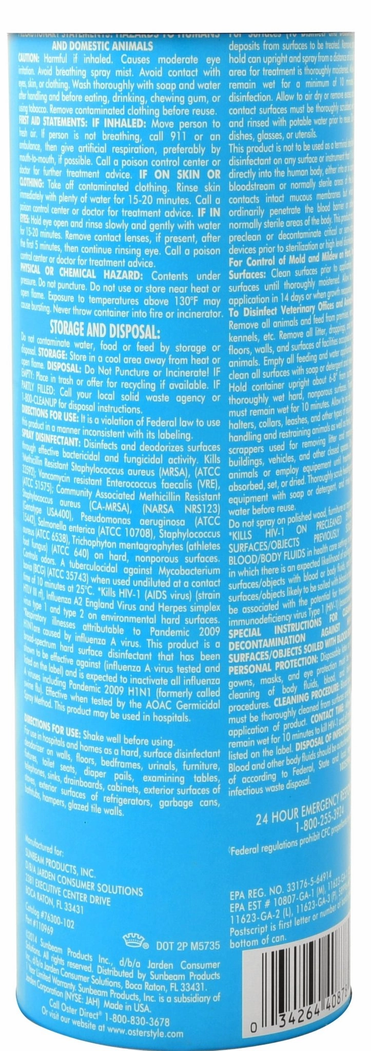 Oster Spray Disinfectant, 16 oz