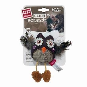 Owl Catch & Scratch Eco line with Slivervine Leaves and Leatherette cat toy set,cat teaser