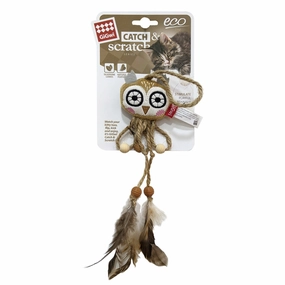 Owl Catch & Scratch Eco line with Slivervine Leaves and Natural Feather cat toy set,cat teaser