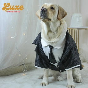 Pawgypets Luxe Shimmering Black Tie Tuxedo Dress for Dogs and Cats (Black)