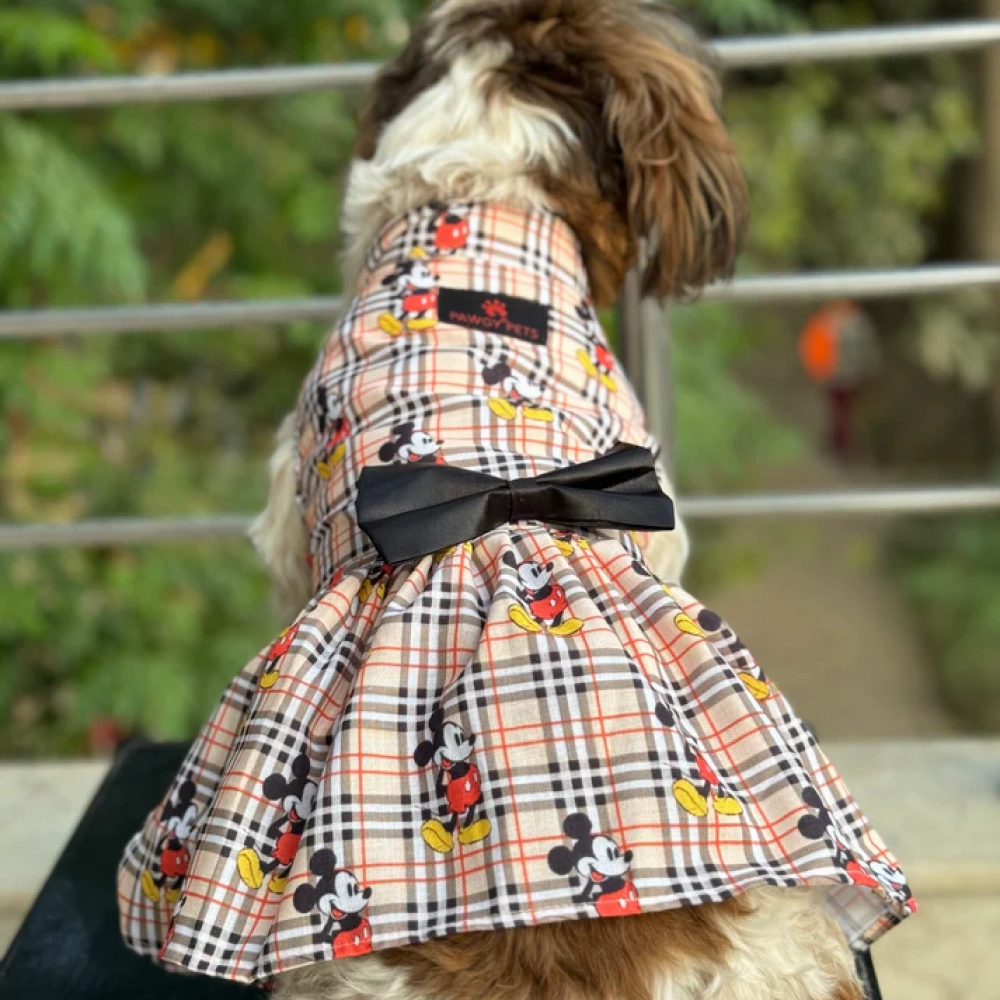 Pawgypets Mickey Check Dress for Dogs (Beige)