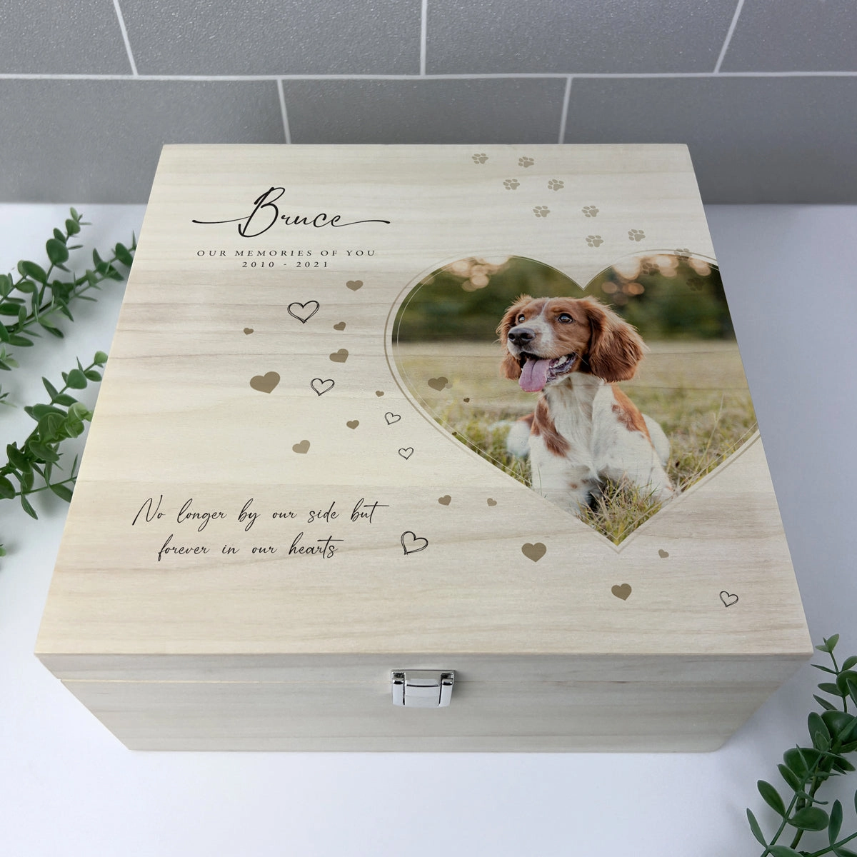 Personalised 28cm Square Luxury Wooden Pet Memorial Photo Memory Box