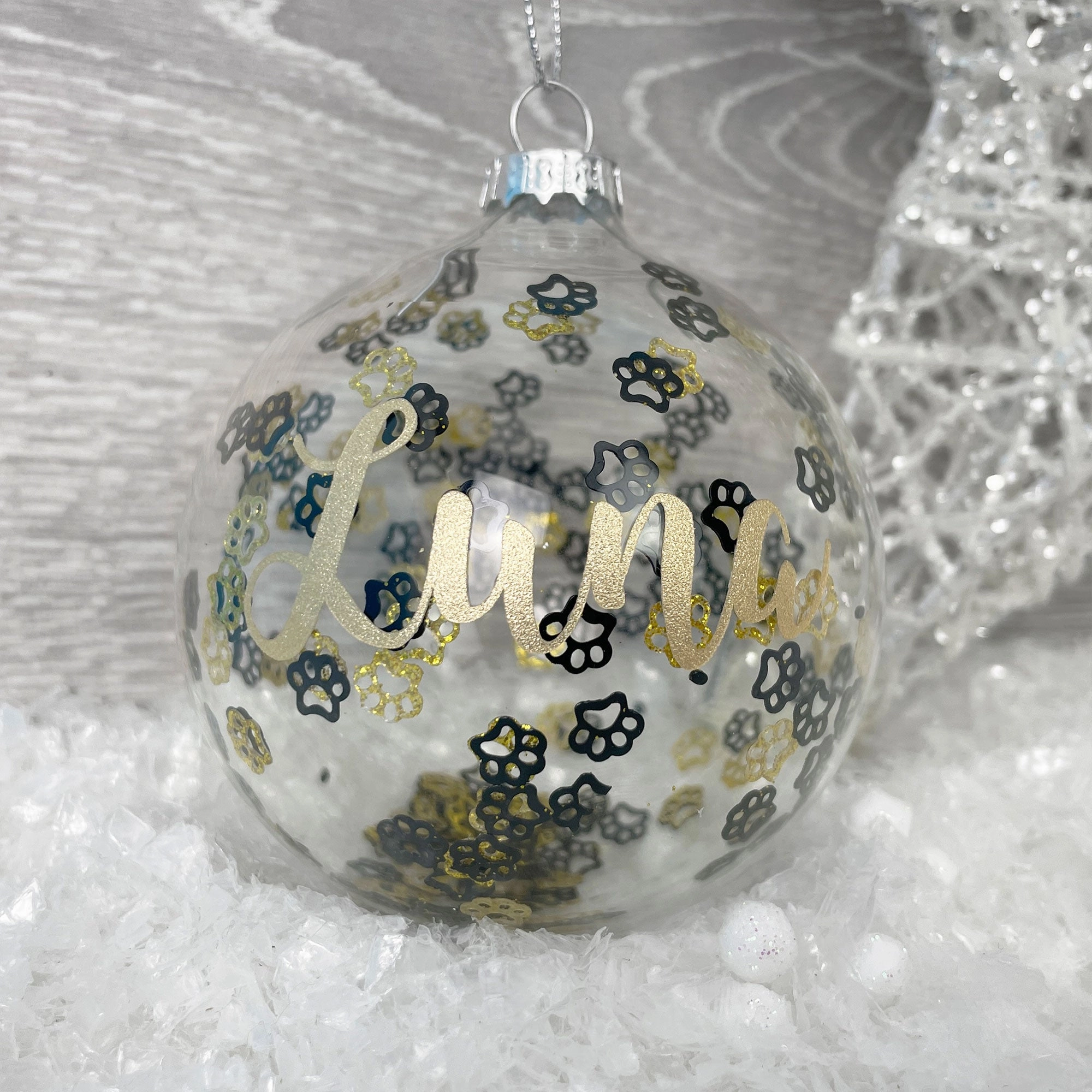 Personalised Black & Gold Paw Prints Pet Bauble poultry halters,bird leash