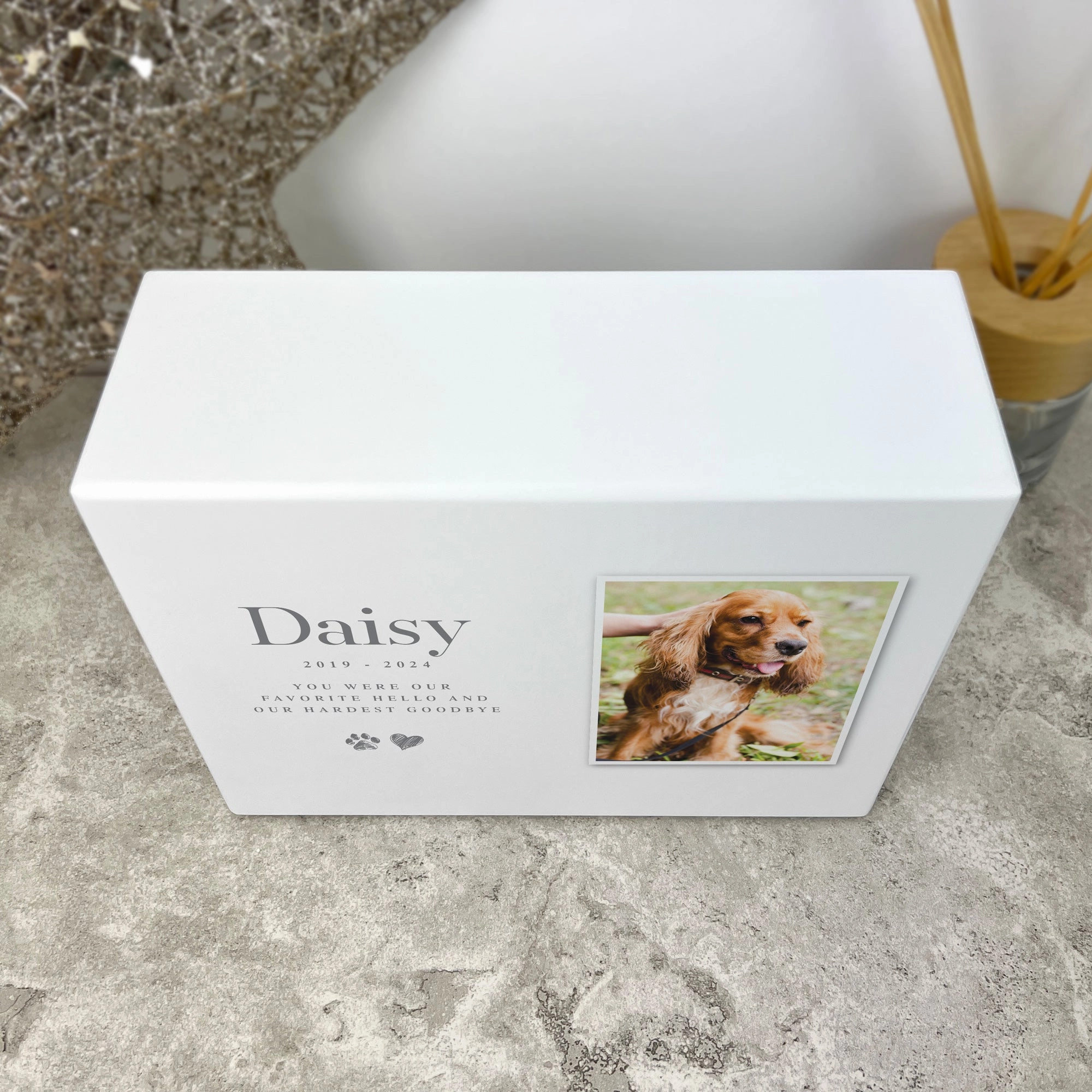 Personalised Heart & Paw Print Photo Cremation Urn For Pets Ashes | 1.09 Litres