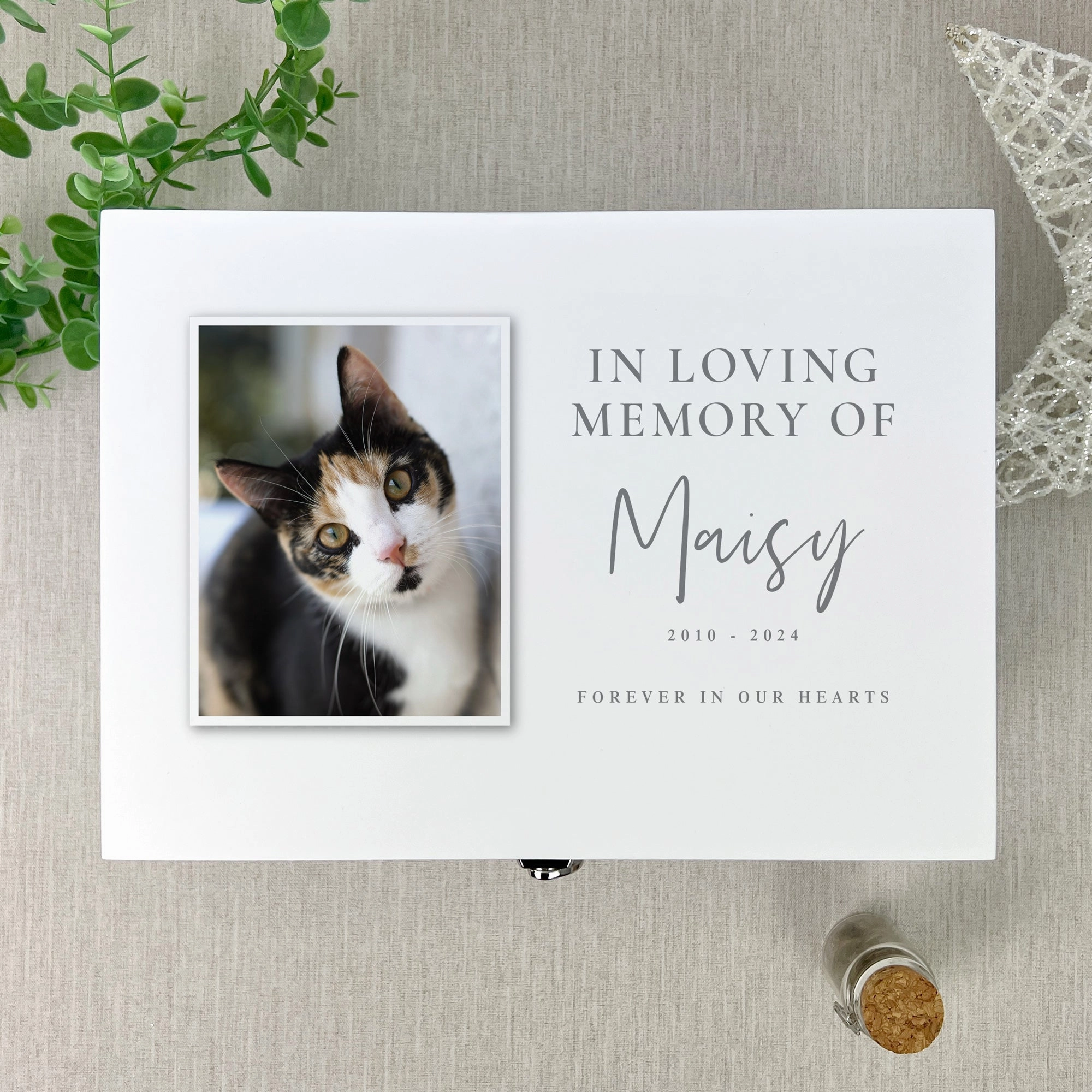 Personalised In Loving Memory Of Pet Photo White Wooden Memorial Keepsake Box - 3 Sizes (22cm | 27cm | 30cm)