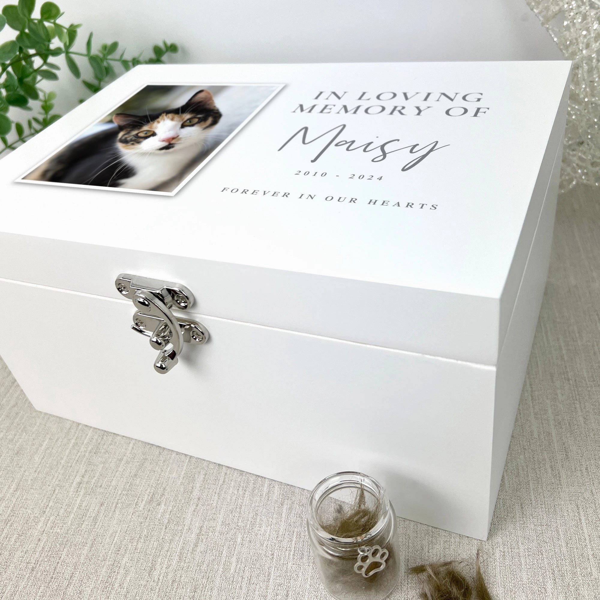 Personalised In Loving Memory Of Pet Photo White Wooden Memorial Keepsake Box - 3 Sizes (22cm | 27cm | 30cm)