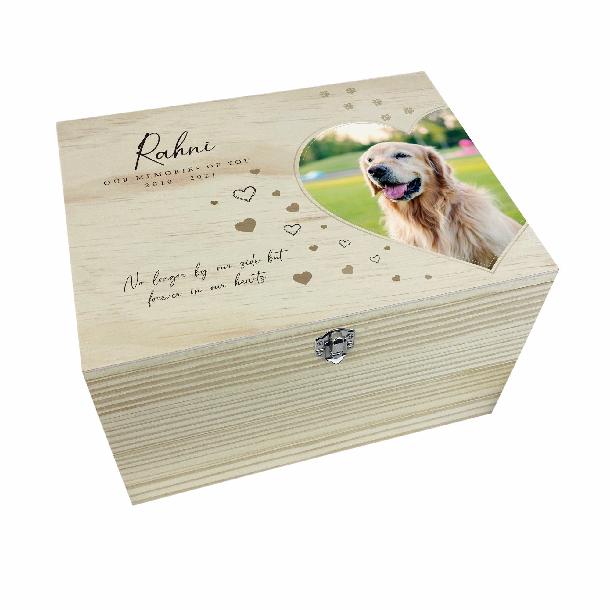 Personalised Large Pine Wooden Pet Memorial Photo Memory Box - 5 Sizes (16cm | 20cm | 26cm | 30cm | 36cm)