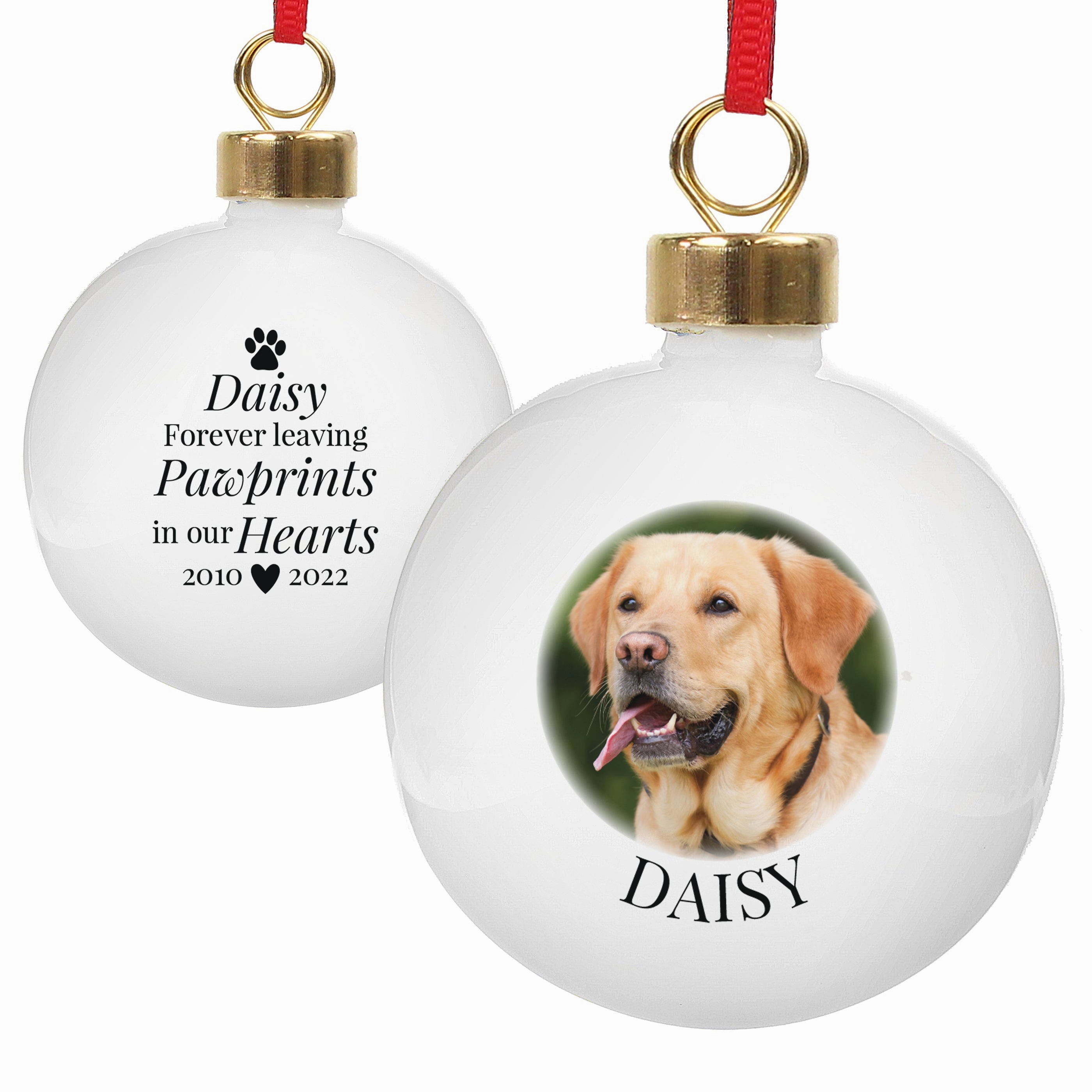 Personalised Paw Print Memorial Photo Bauble