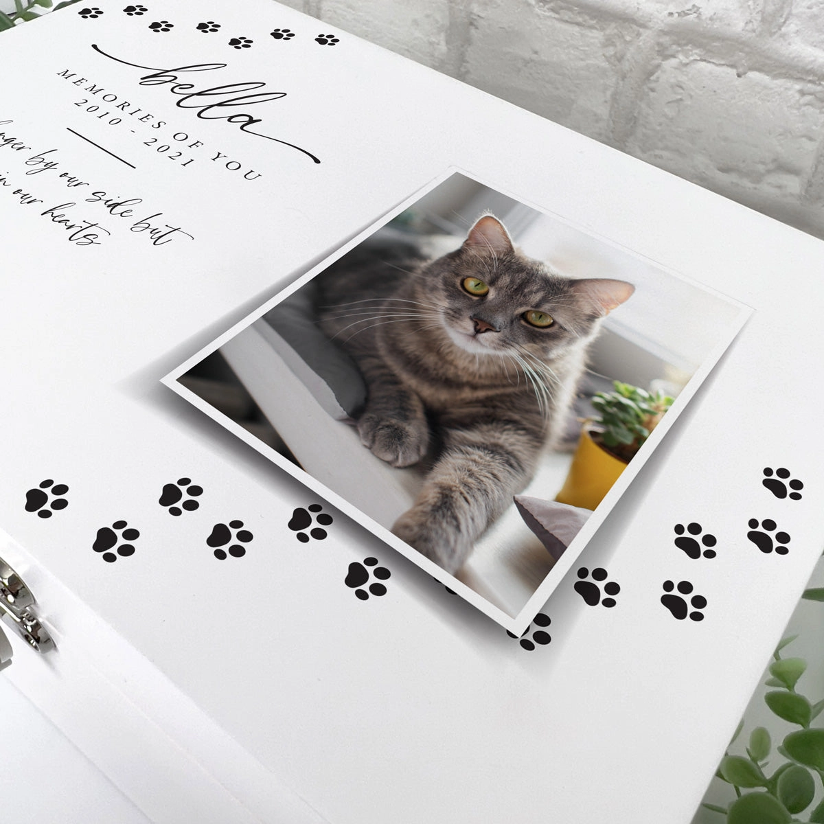 Personalised Paw Prints Pet Memorial White Wooden Photo Memory Box - 3 Sizes (22cm | 27cm | 30cm)