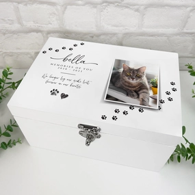 Personalised Paw Prints Pet Memorial White Wooden Photo Memory Box - 3 Sizes (22cm | 27cm | 30cm) poultry halters,bird leash