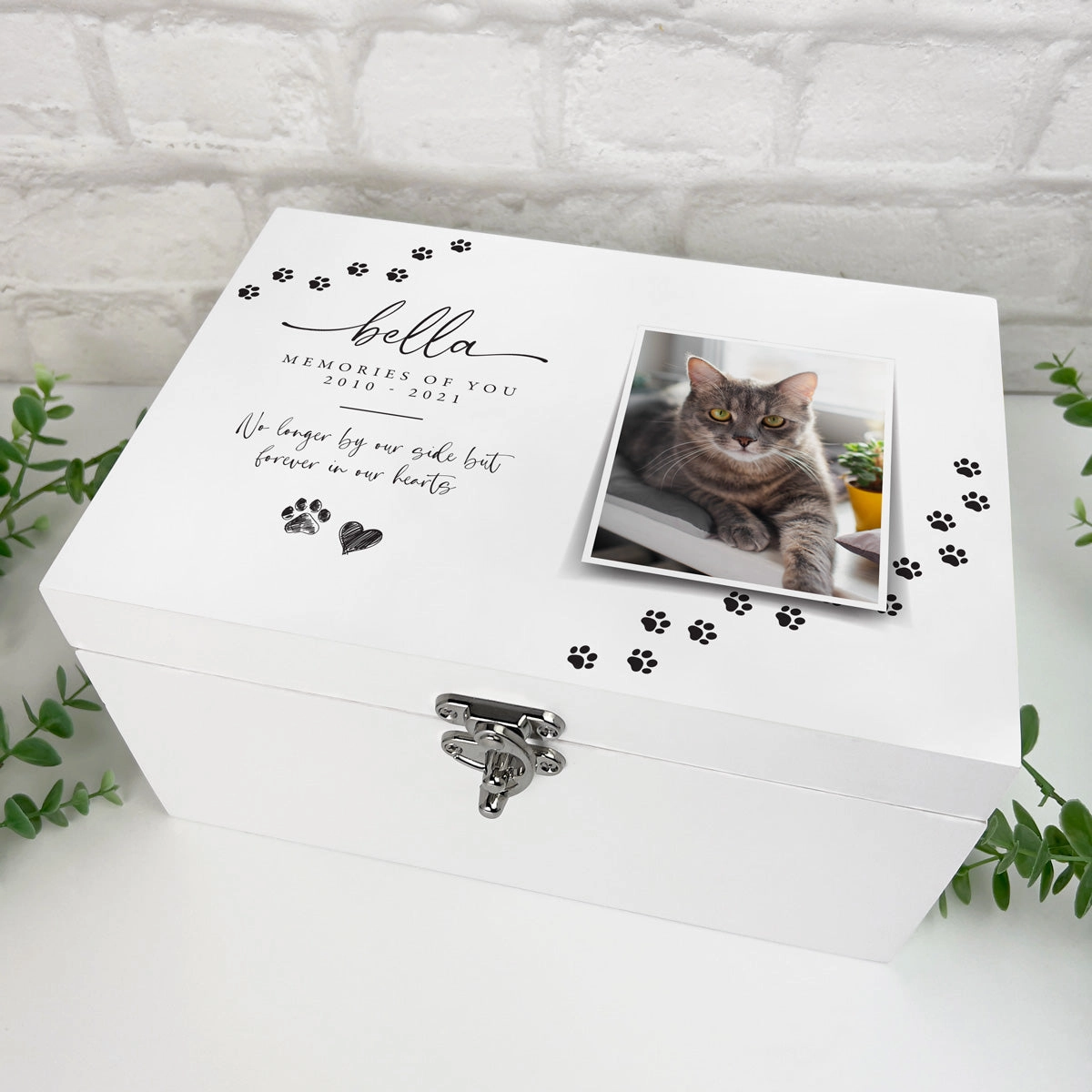 Personalised Paw Prints Pet Memorial White Wooden Photo Memory Box - 3 Sizes (22cm | 27cm | 30cm) poultry halters,bird leash