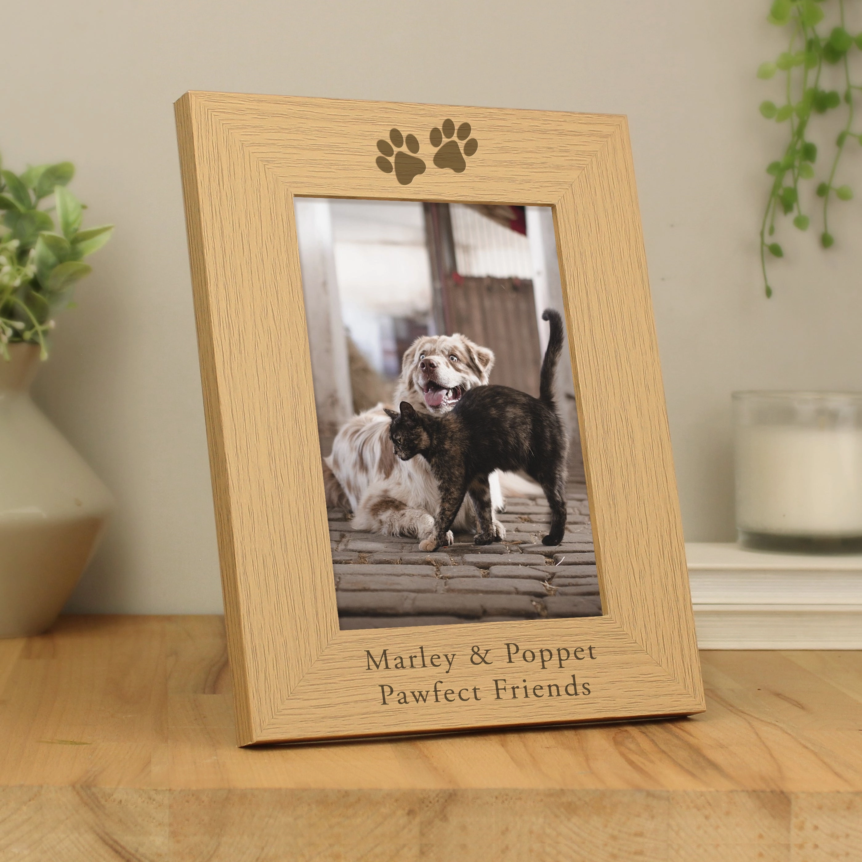 Personalised Paw Prints Photo Frame, Wooden