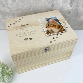 Personalised Paw Prints Pine Wooden Pet Memorial Photo Memory Box - 5 Sizes (16cm | 20cm | 26cm | 30cm | 36cm) poultry halters,bird leash