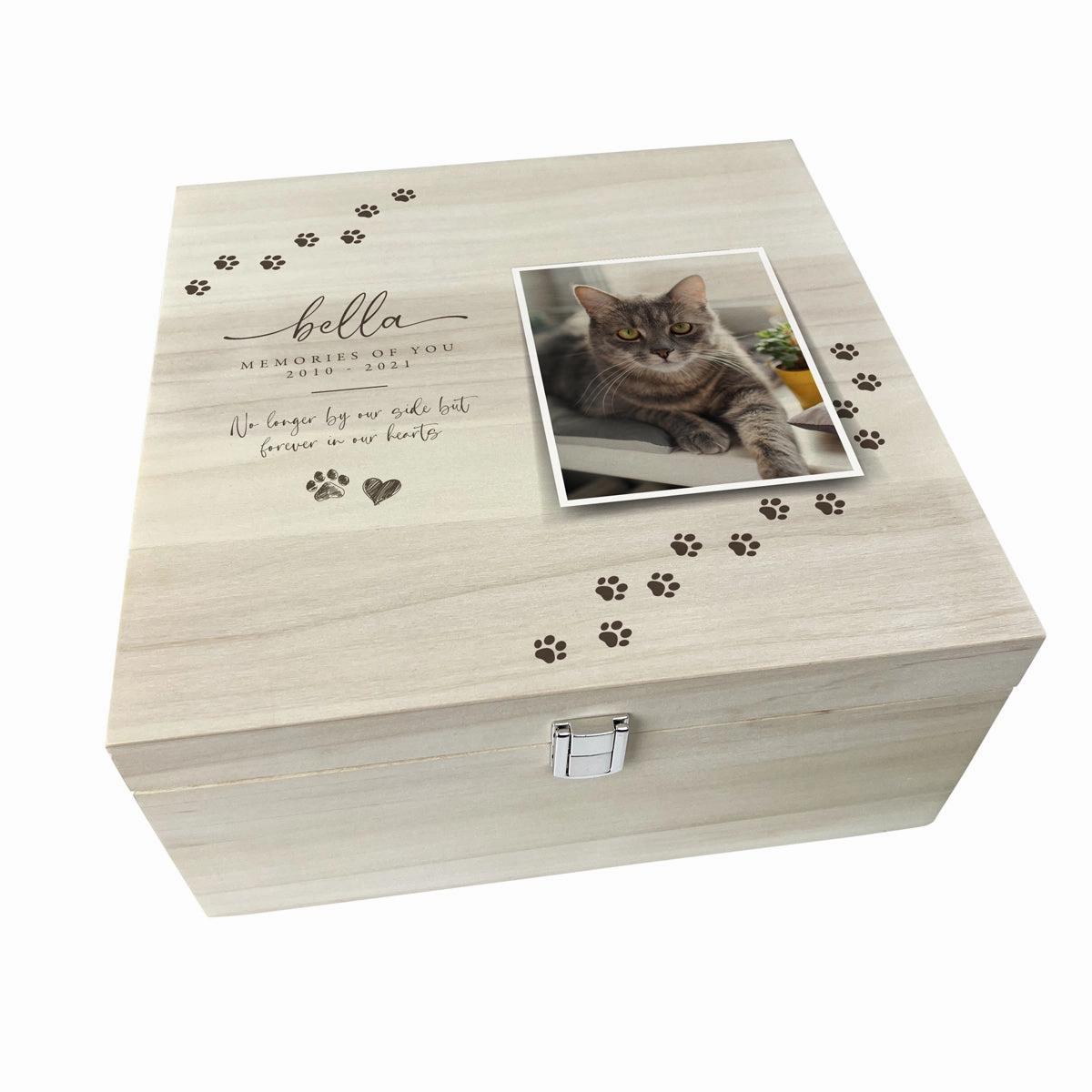 Personalised Paw Prints Square 28cm Luxury Wooden Pet Memorial Photo Memory Box