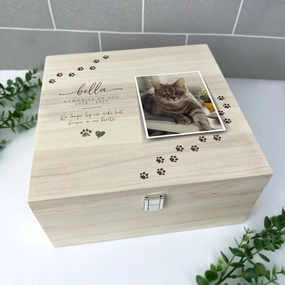 Personalised Paw Prints Square 28cm Luxury Wooden Pet Memorial Photo Memory Box poultry halters,bird leash