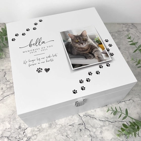 Personalised Paw Prints Square Luxury White Wooden Pet Memorial Photo Memory Box - 2 Sizes poultry halters,bird leash