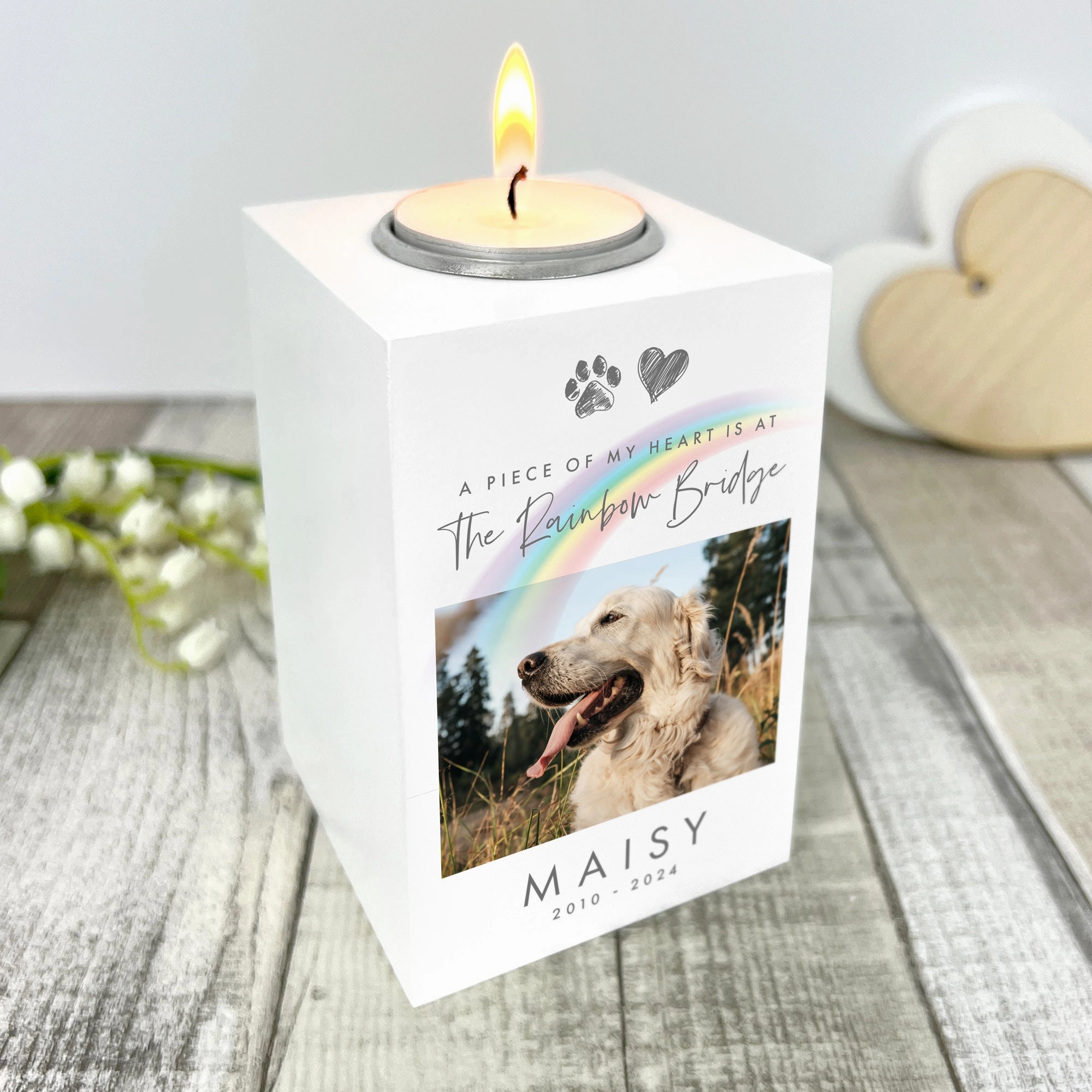 Personalised Pet Memorial Rainbow Bridge Photo White Tea Light Holder poultry halters,bird leash