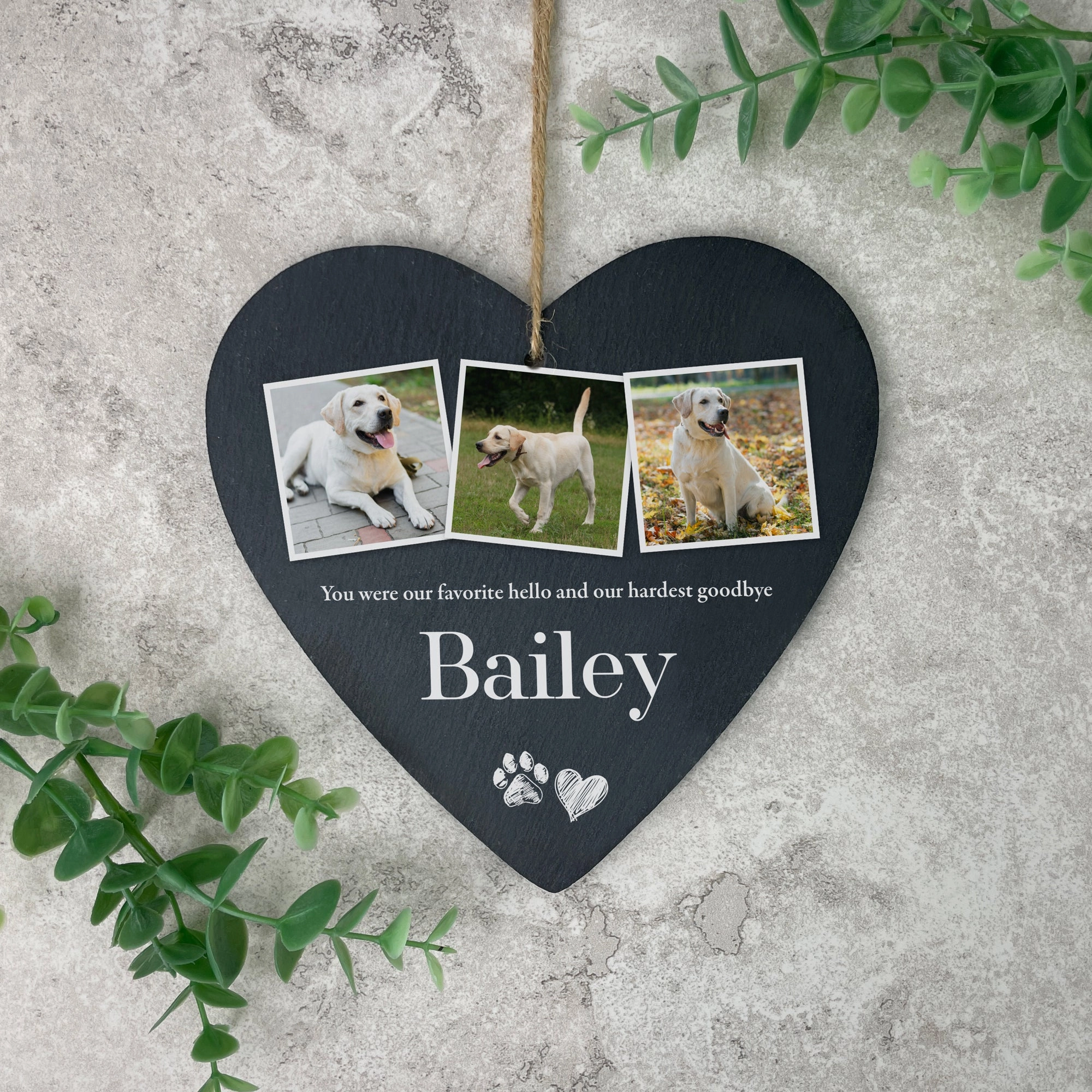 Personalised Pet Photo Slate Hanging Heart Decoration 15 x 16cm