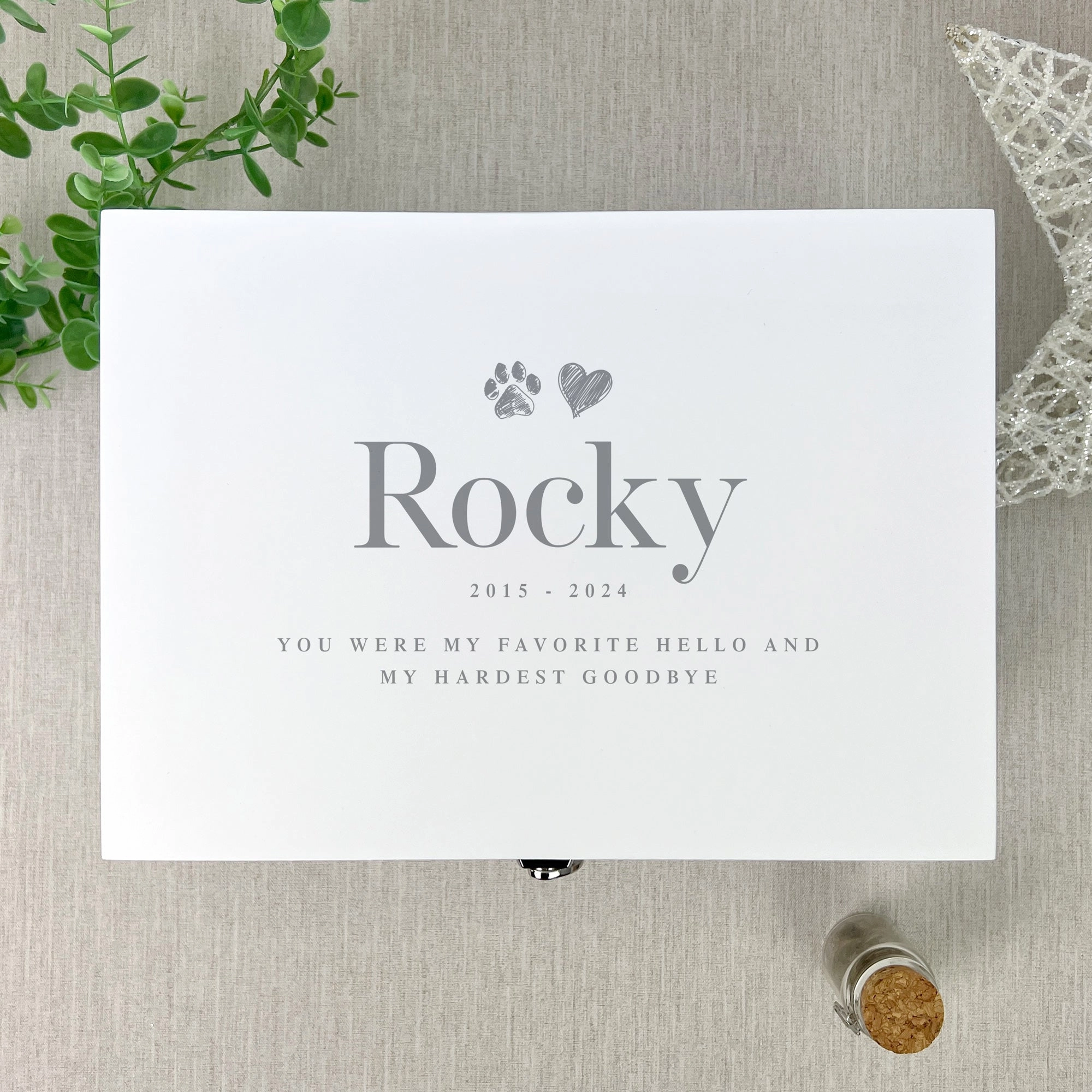 Personalised Sketch Pet Memorial White Wooden Keepsake Box - 3 Sizes (22cm | 27cm | 30cm)