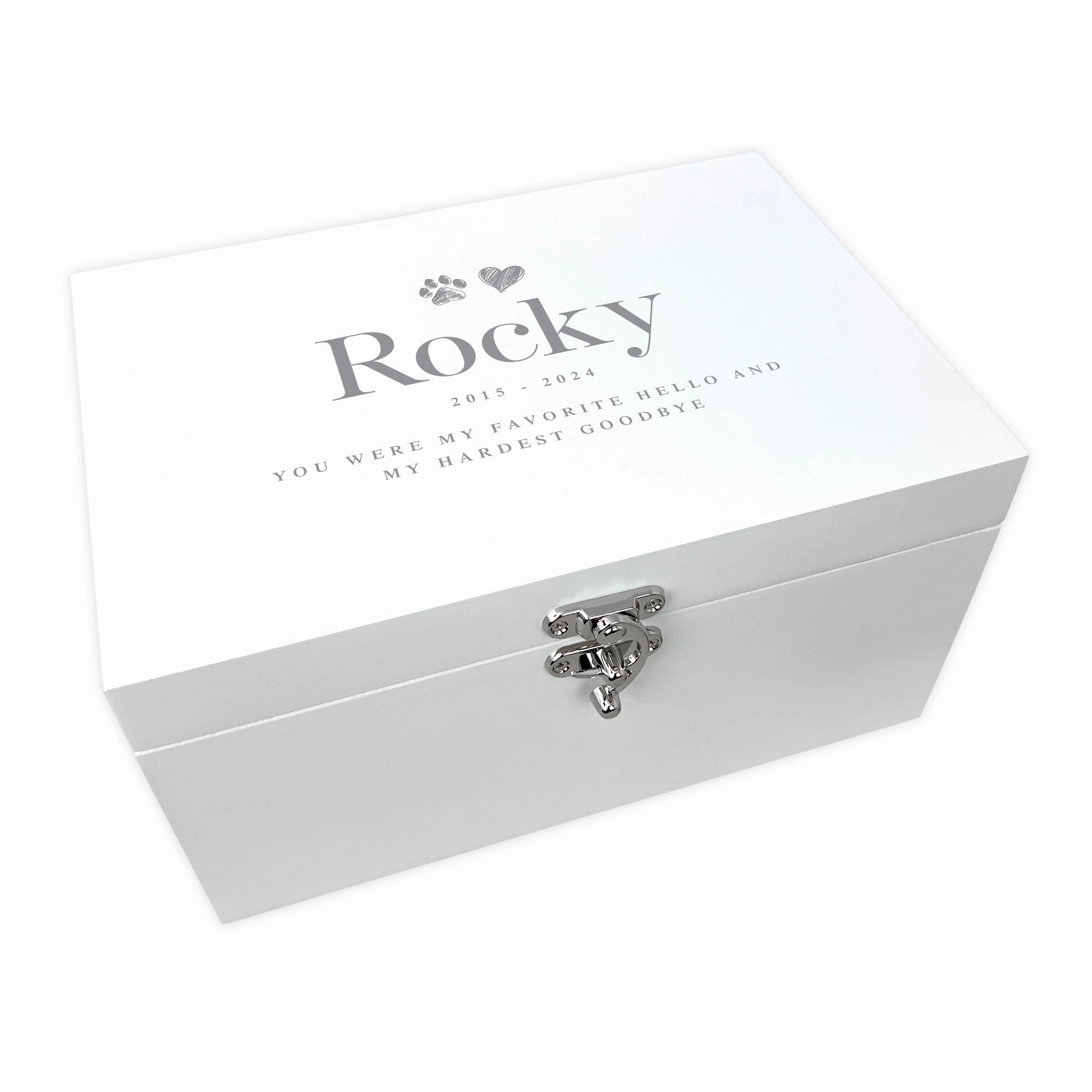 Personalised Sketch Pet Memorial White Wooden Keepsake Box - 3 Sizes (22cm | 27cm | 30cm)