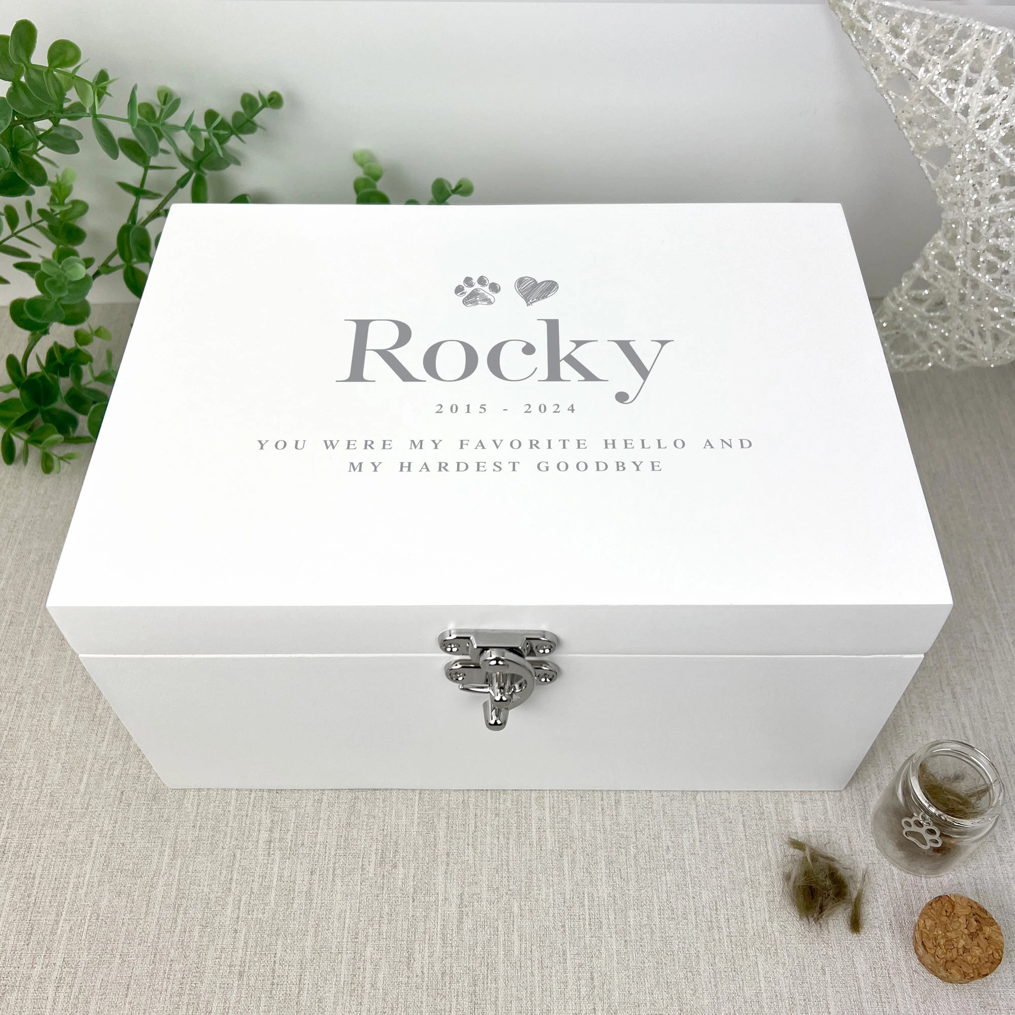 Personalised Sketch Pet Memorial White Wooden Keepsake Box - 3 Sizes (22cm | 27cm | 30cm)