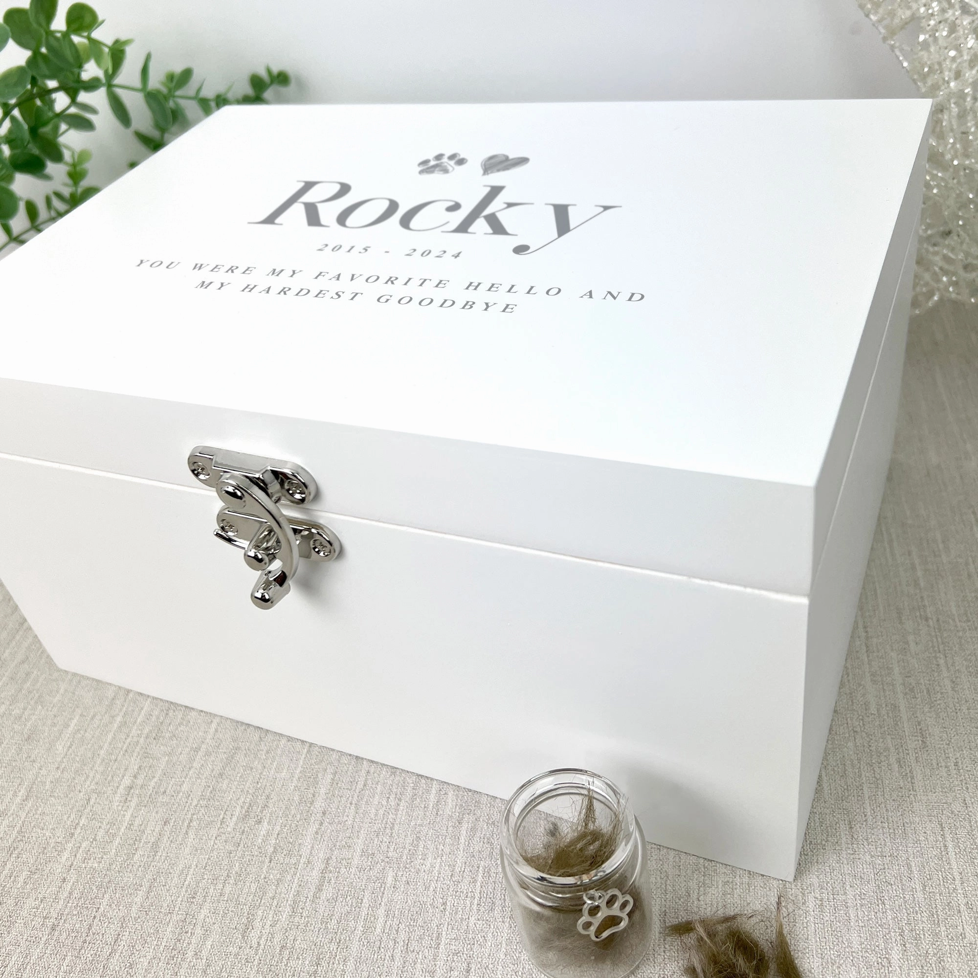 Personalised Sketch Pet Memorial White Wooden Keepsake Box - 3 Sizes (22cm | 27cm | 30cm)