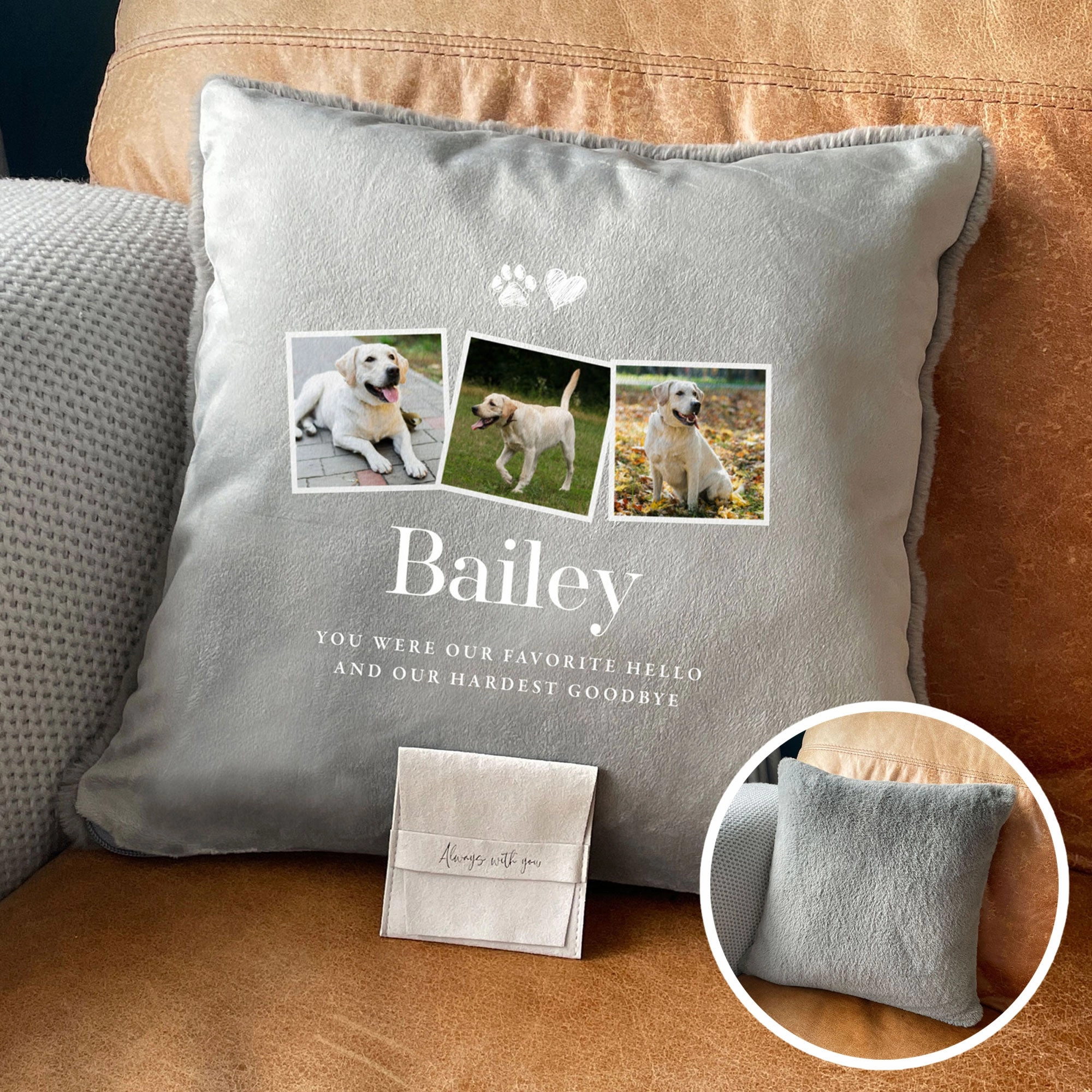 Personalised Three Photo Pet Memorial Ashes Faux Fur Cuddle Cushion poultry halters,bird leash