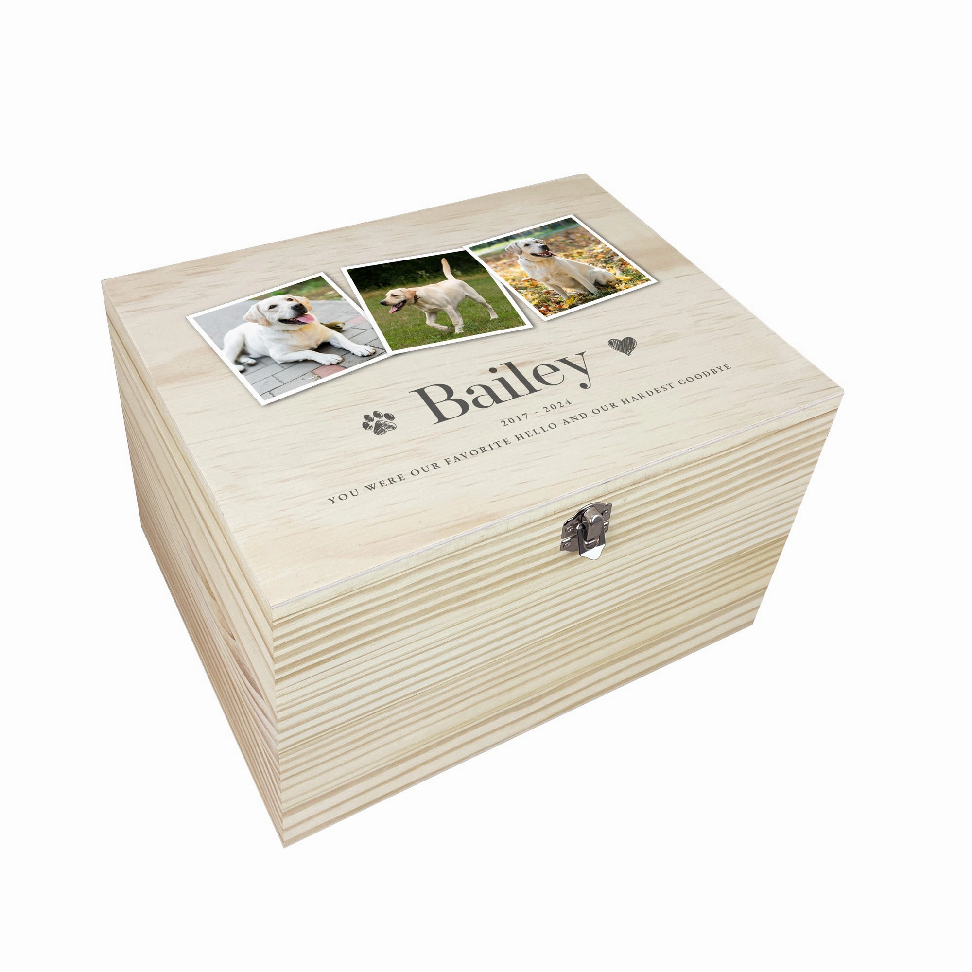 Personalised Three Photo Pet Memorial Keepsake Box - 5 Sizes (16cm | 20cm | 26cm | 30cm | 36cm)