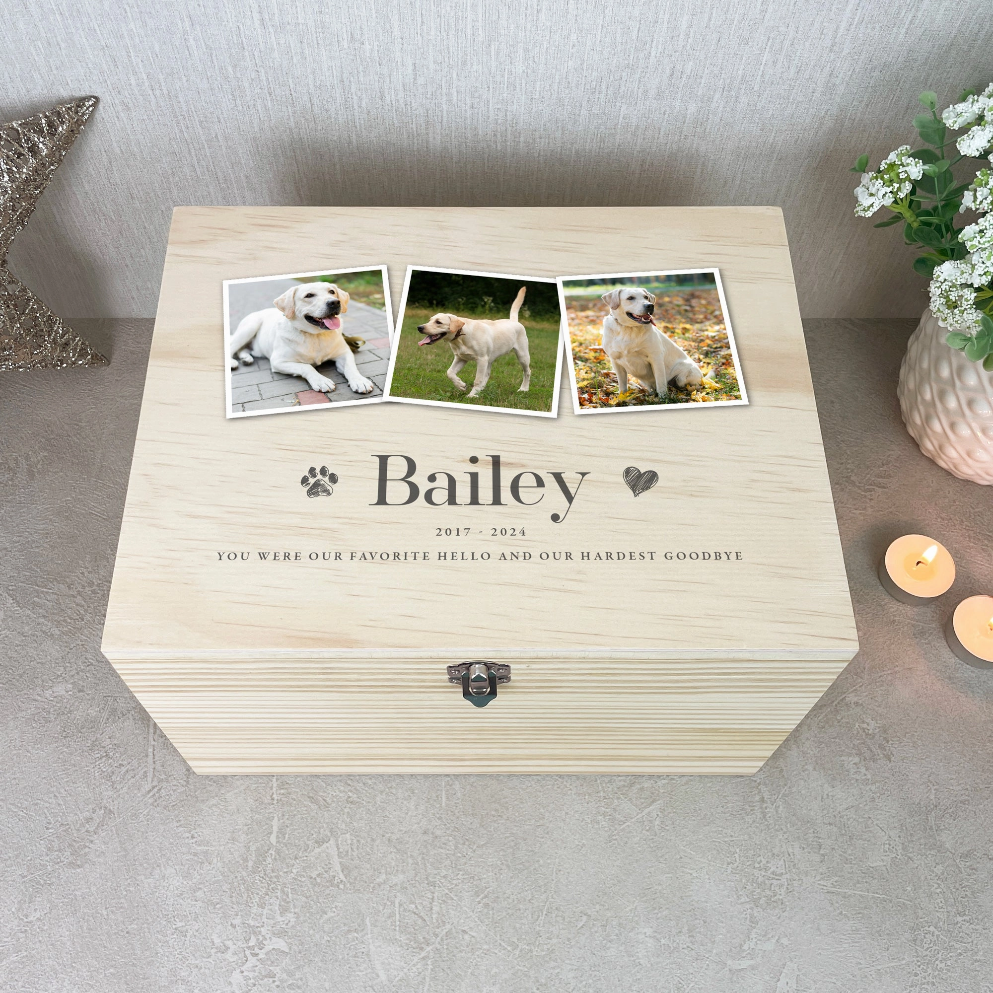 Personalised Three Photo Pet Memorial Keepsake Box - 5 Sizes (16cm | 20cm | 26cm | 30cm | 36cm) poultry halters,bird leash