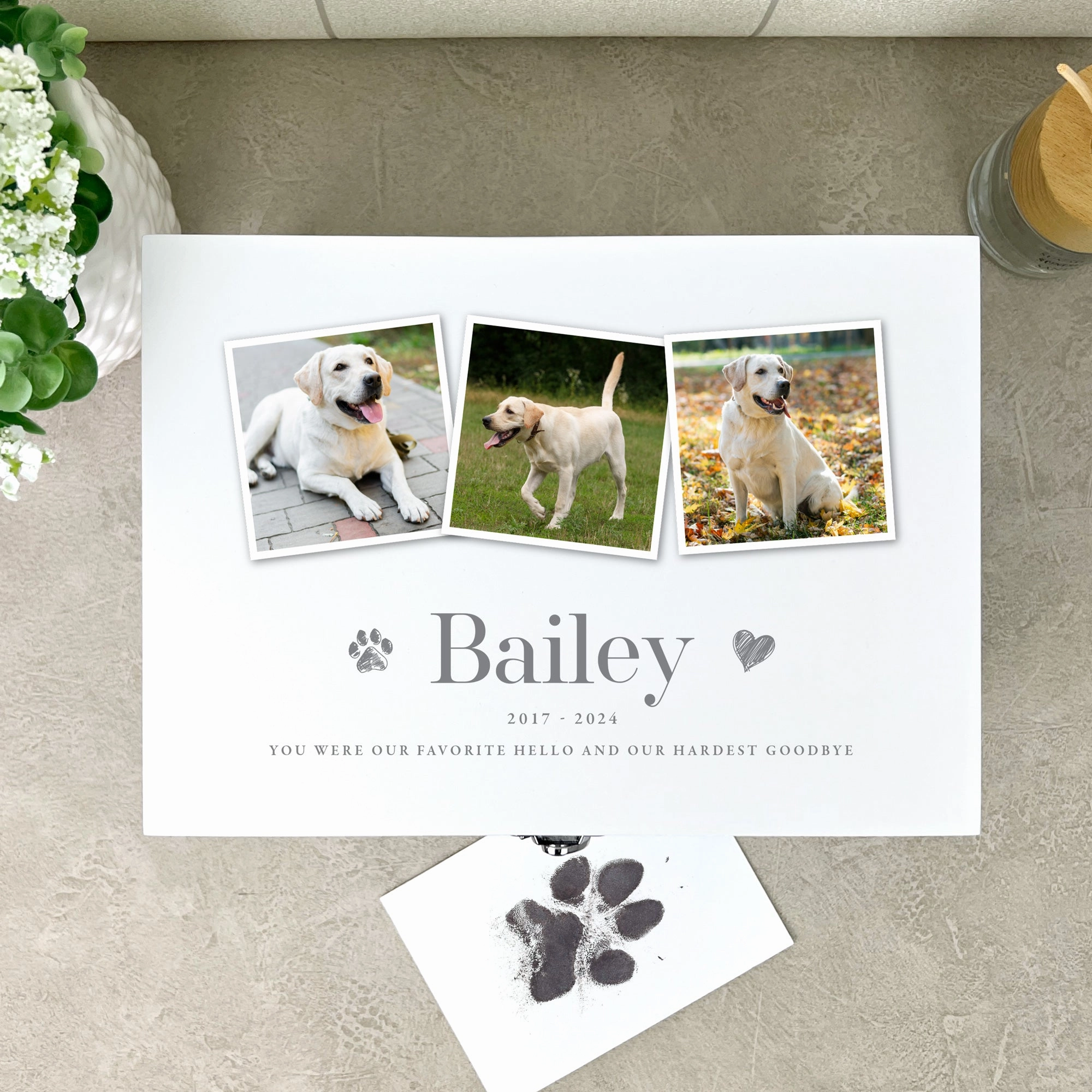 Personalised Three Photo Pet Memorial White Wooden Keepsake Box - 3 Sizes (22cm | 27cm | 30cm)