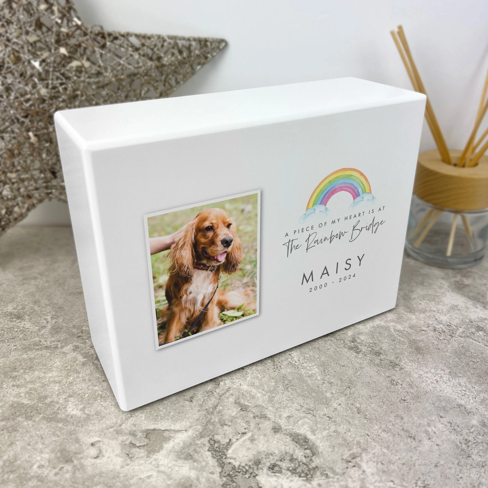 Personalised Watercolour Rainbow Bridge Photo Cremation Urn For Pets Ashes | 1.09 Litres poultry halters,bird leash