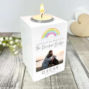 Personalised Watercolour Rainbow Pet Memorial Photo White Tea Light Holder poultry halters,bird leash