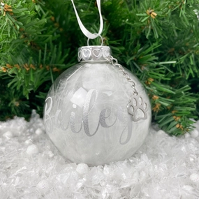 Personalised White Feather Filled Glass Pet Memorial Bauble With Paw Charm poultry halters,bird leash