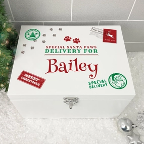 Personalised White Wooden North Pole Stamp Pet Christmas Eve Box - 3 Sizes (22cm | 27cm | 30cm) poultry halters,bird leash