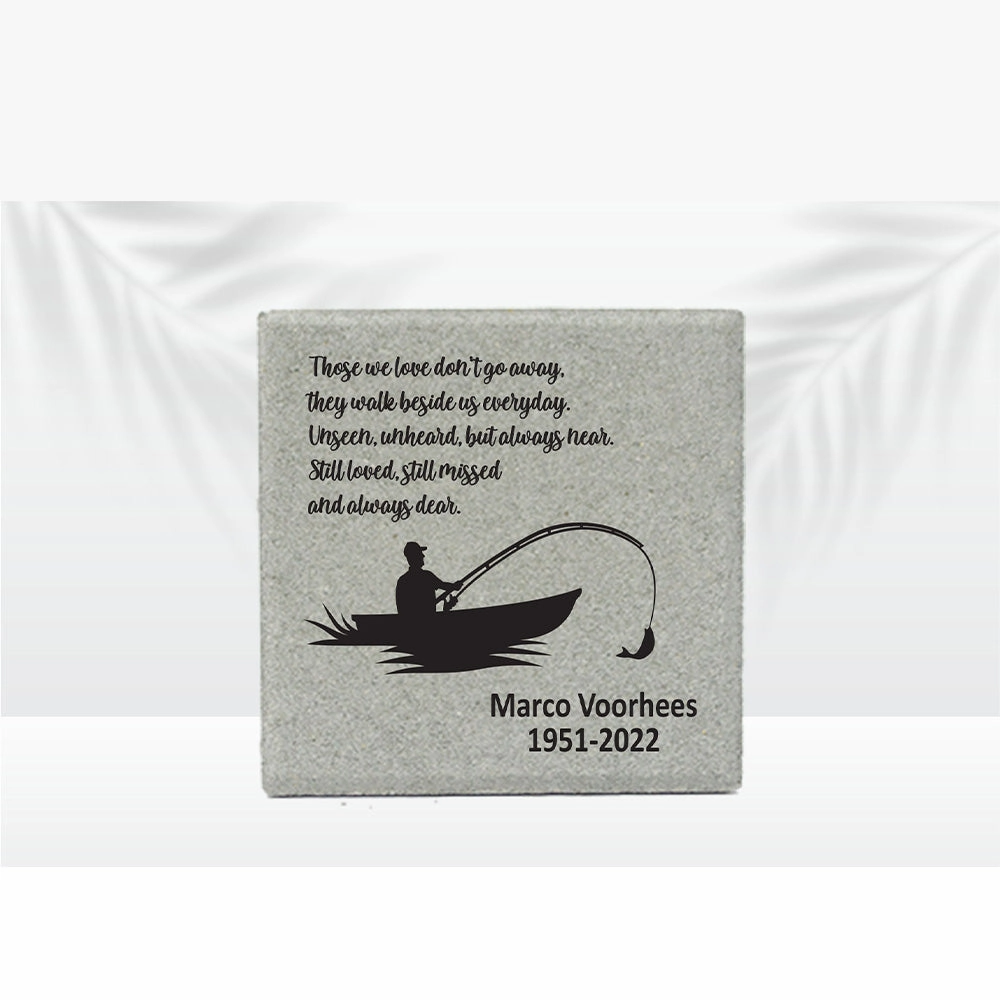 Personalized Memorial Garden Stone - 12" x 12" Fisherman Memorial Stone